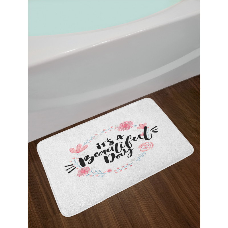 Floral Wreath Modern Text Bath Mat