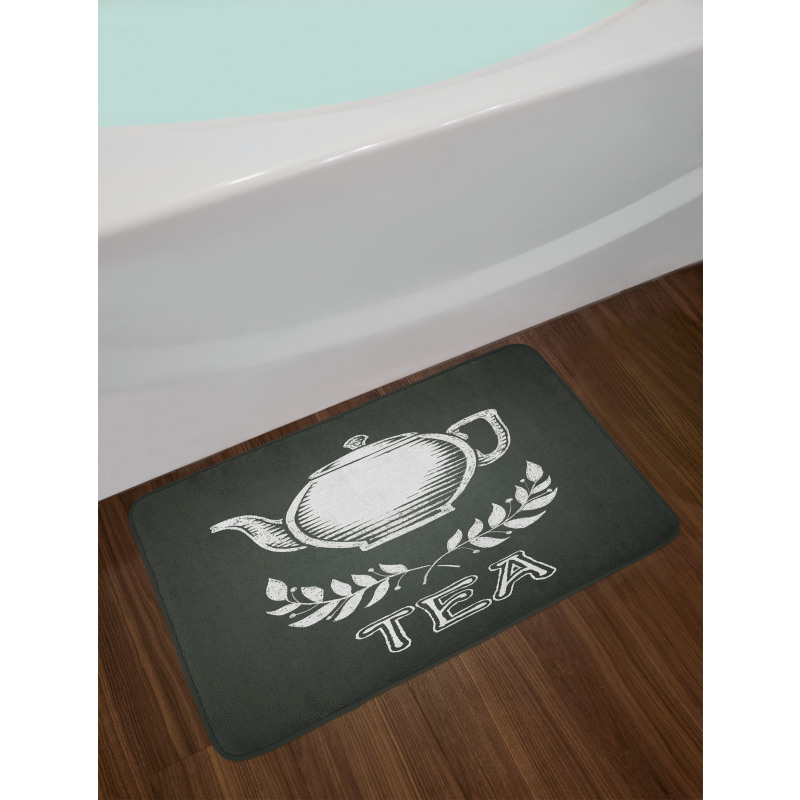 Teapot Leaf Branches Chalkboard Bath Mat