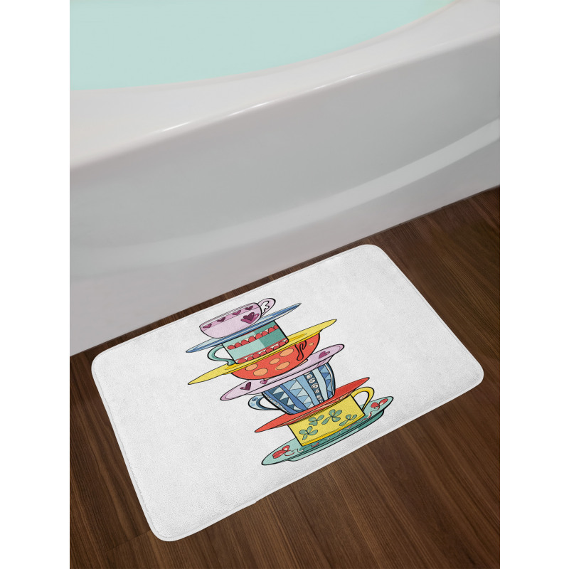 Hand Drawn Art Colorful Cups Bath Mat