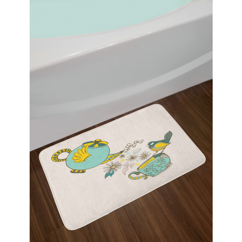 Bird Flowers Winged Pot Art Bath Mat