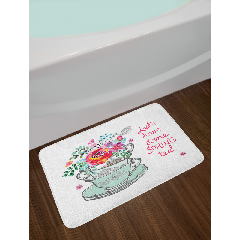 Lets Have Some Spring Tea Text Bath Mat