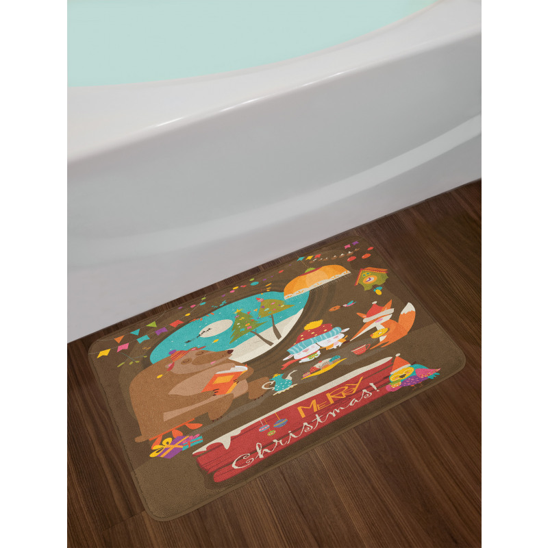 Merry Xmas Tea Party Animals Bath Mat