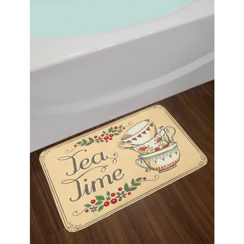 Flowers and Berries with Swirls Bath Mat