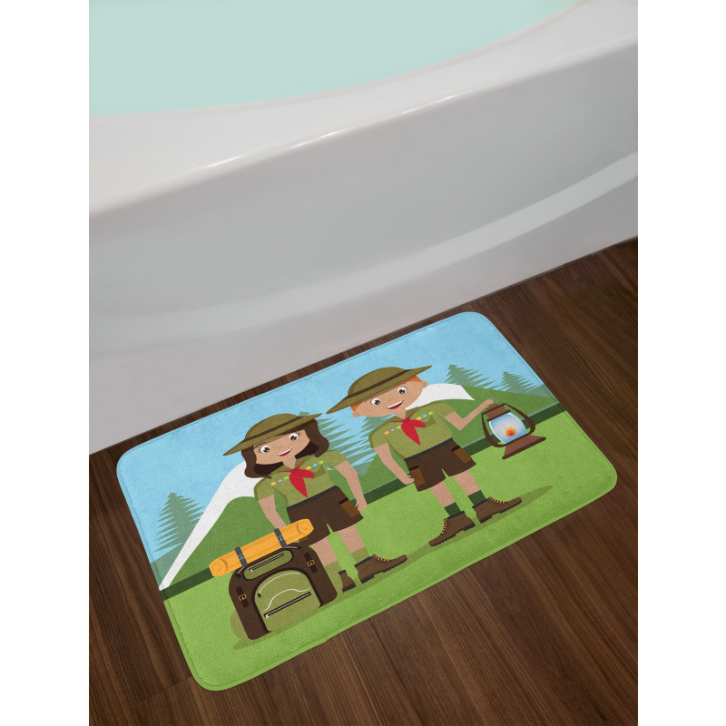 Woman and Men in Forest Bath Mat