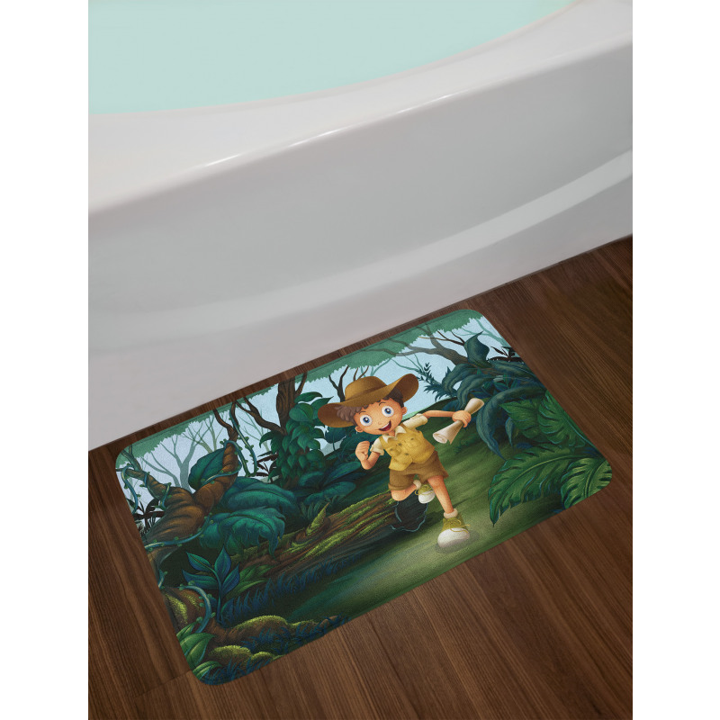 Kid Running in Woods Bath Mat