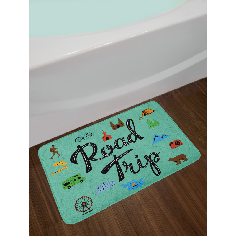 Road Trip Calligraphy with Map Bath Mat