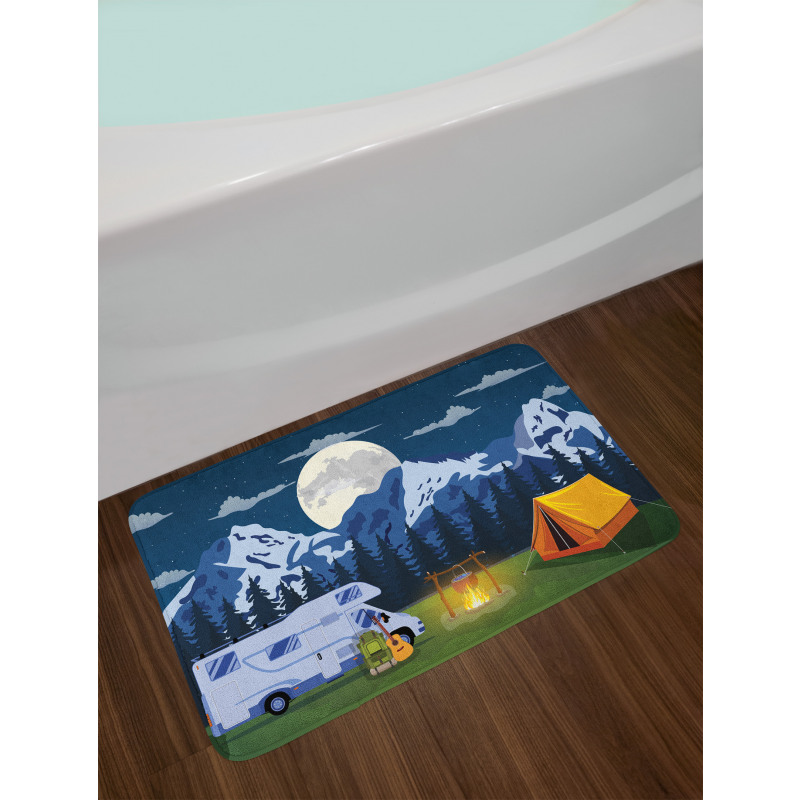 Camping in the Woods at Night Bath Mat