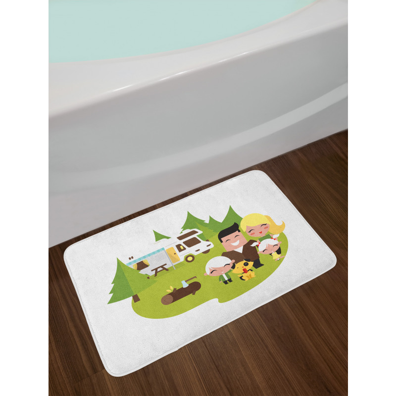 Happy Camper Family in Woods Bath Mat