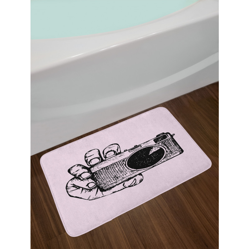 Sketch Style Camera Doodle Bath Mat