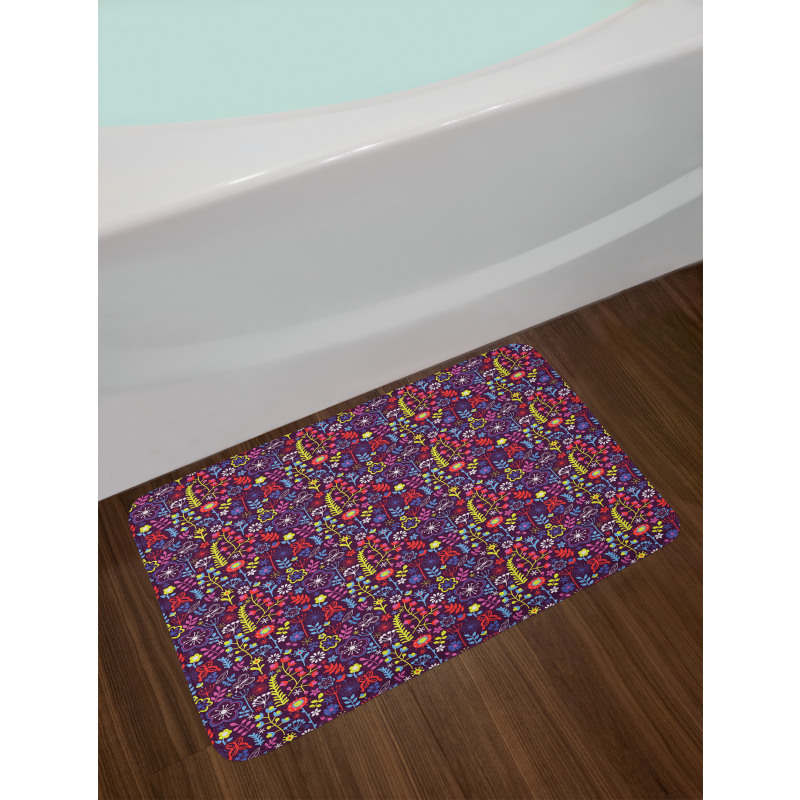 Summer Season Flowers Doodle Bath Mat