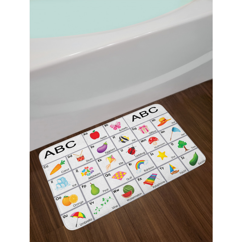 Squares with Letters Kids Bath Mat