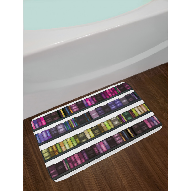 Colorful Books on Shelves Bath Mat