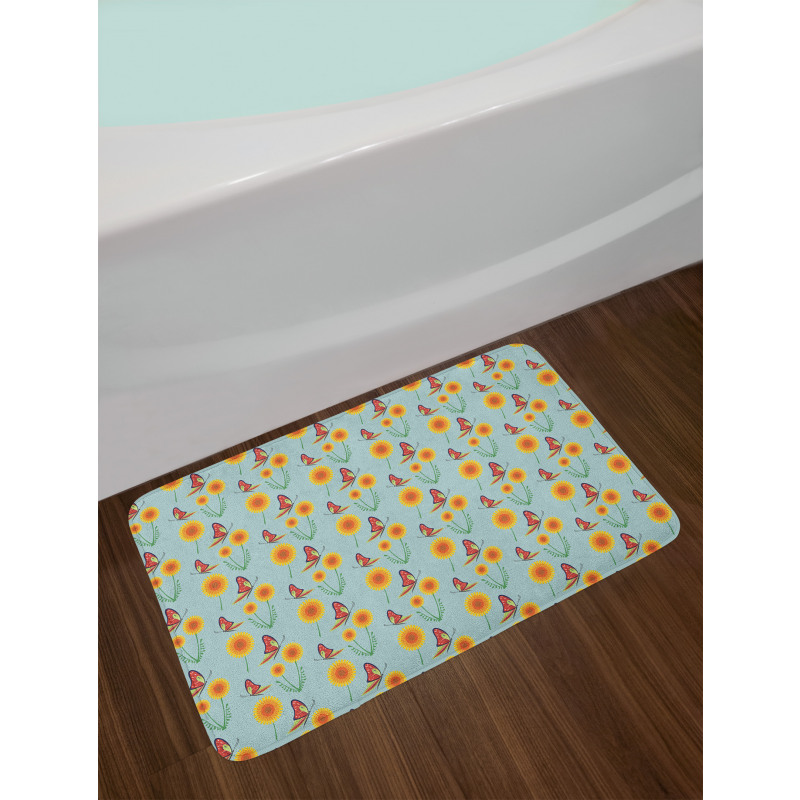 Butterflies Flying Dandelion Bath Mat