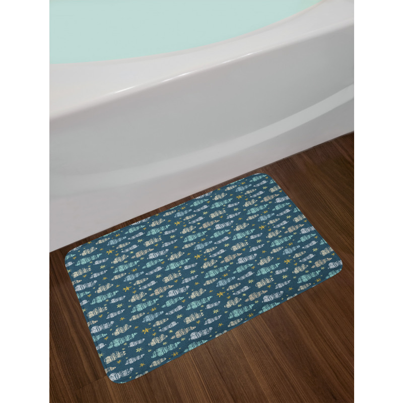 Grunge Clouds and Stars Bath Mat