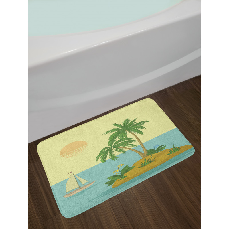 Tropical Palm Tree and Boat Bath Mat
