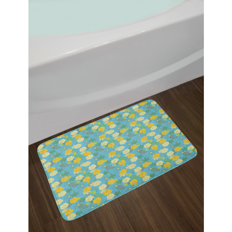 Flowers on Blue Pattern Bath Mat