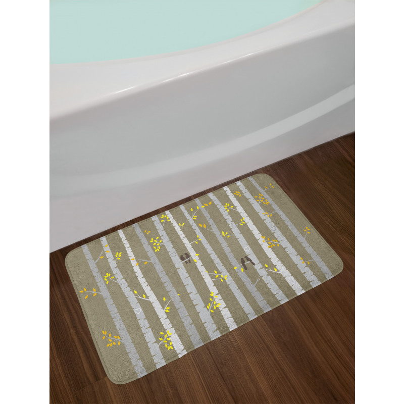 Birch Trees Love Birds Bath Mat