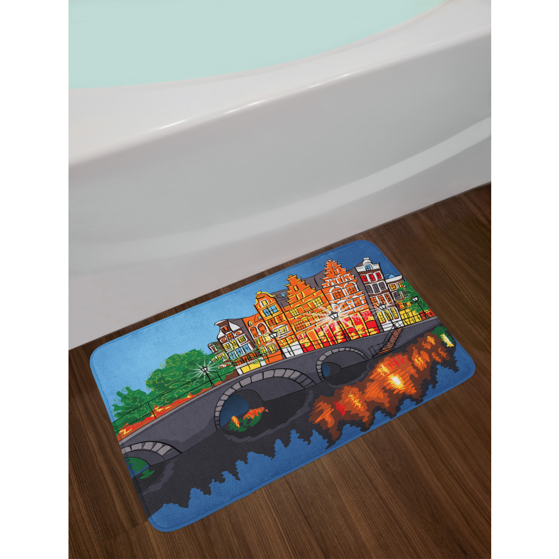 Night City Canal Bridge Bath Mat