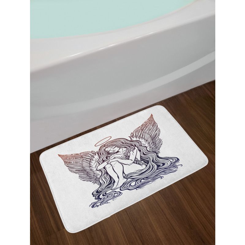 Long Hair Girl and Halo Bath Mat