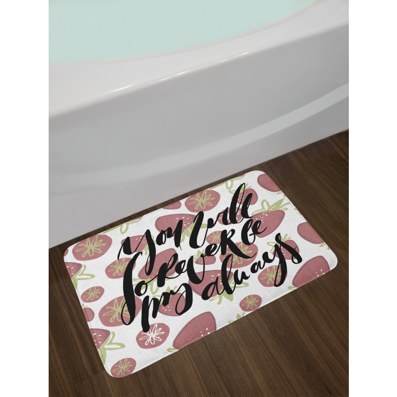 Strawberries Romantic Words Bath Mat