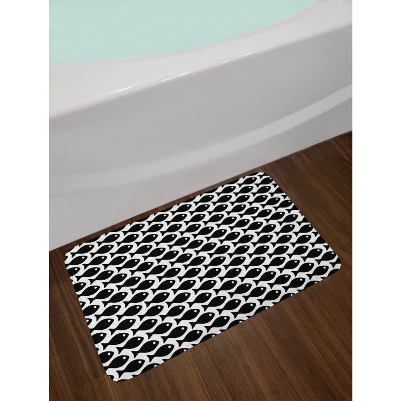 Black and White Fish Pattern Bath Mat