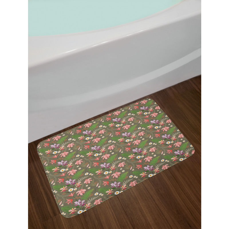 Daisy Hibiscus Fern Leaves Bath Mat