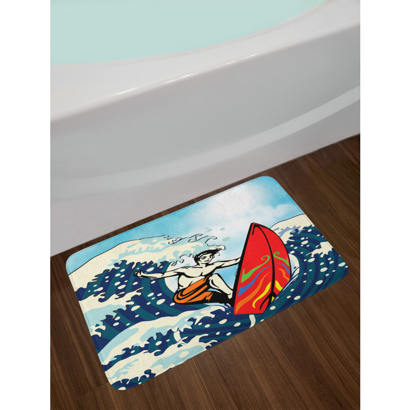 Summer Cartoon Surfing Boy Bath Mat