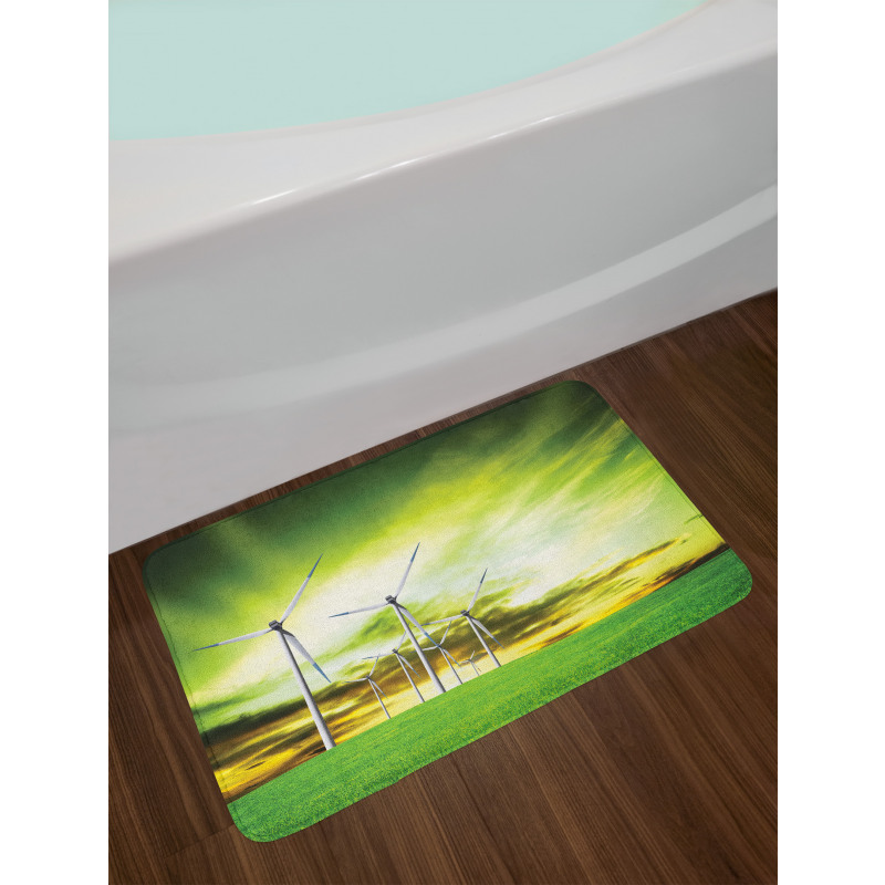 Wing Turbines Green Sky Bath Mat