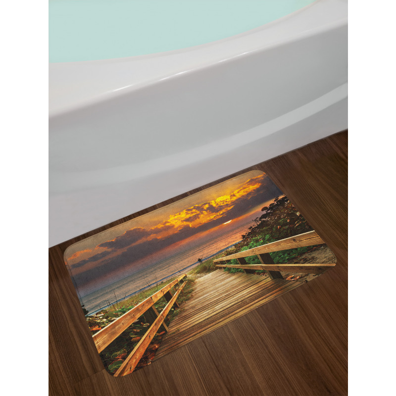 Wooden Pier Sunset Beach Bath Mat