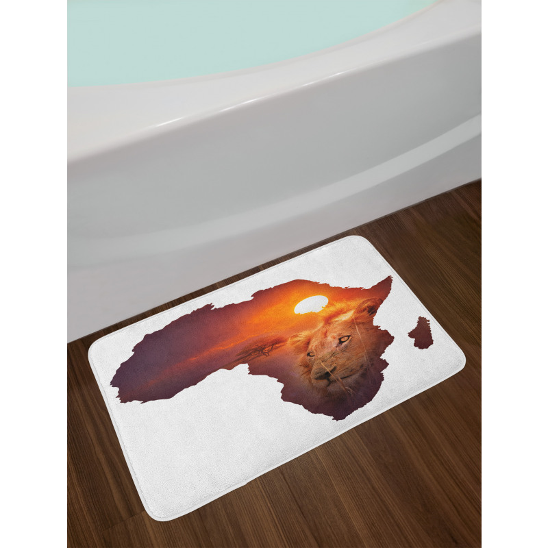 Lion and African Map Sunset Bath Mat