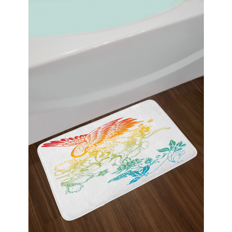 Oriental Bird with Flowers Bath Mat