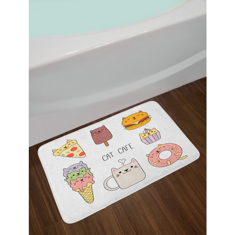 Cats Cafe Food Shapes Bath Mat