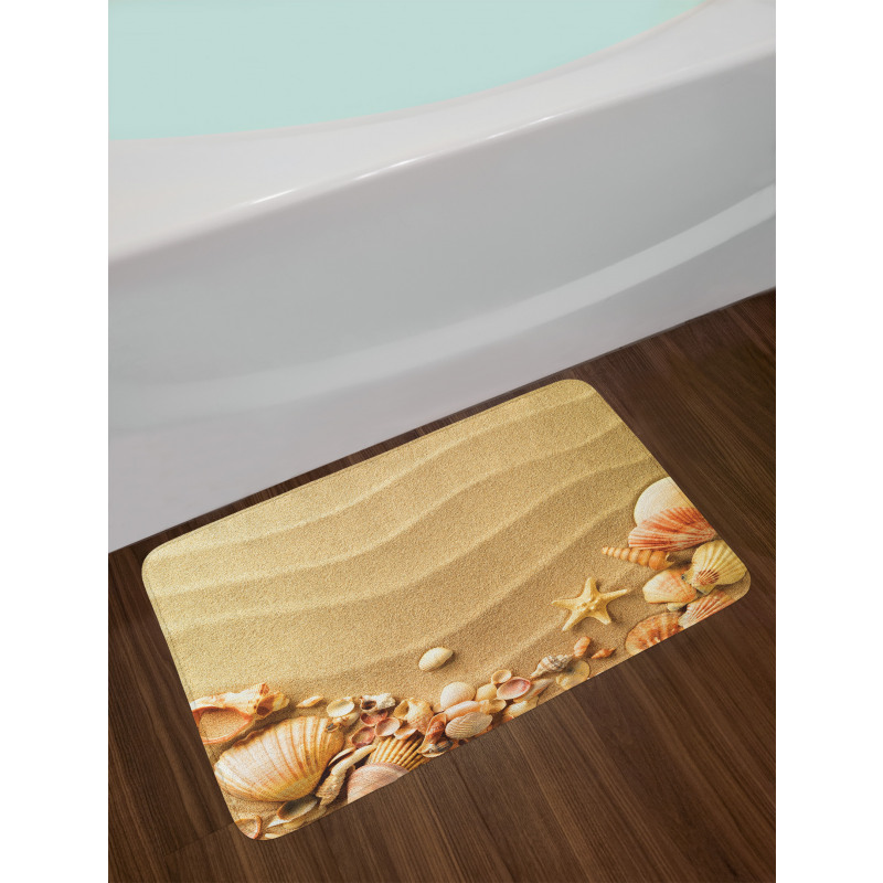 Various Seashells on Sand Bath Mat