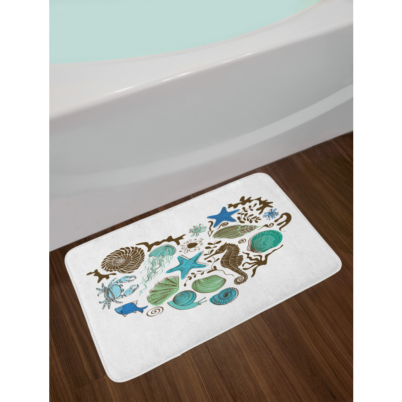 Heart with Aquatic Animals Bath Mat