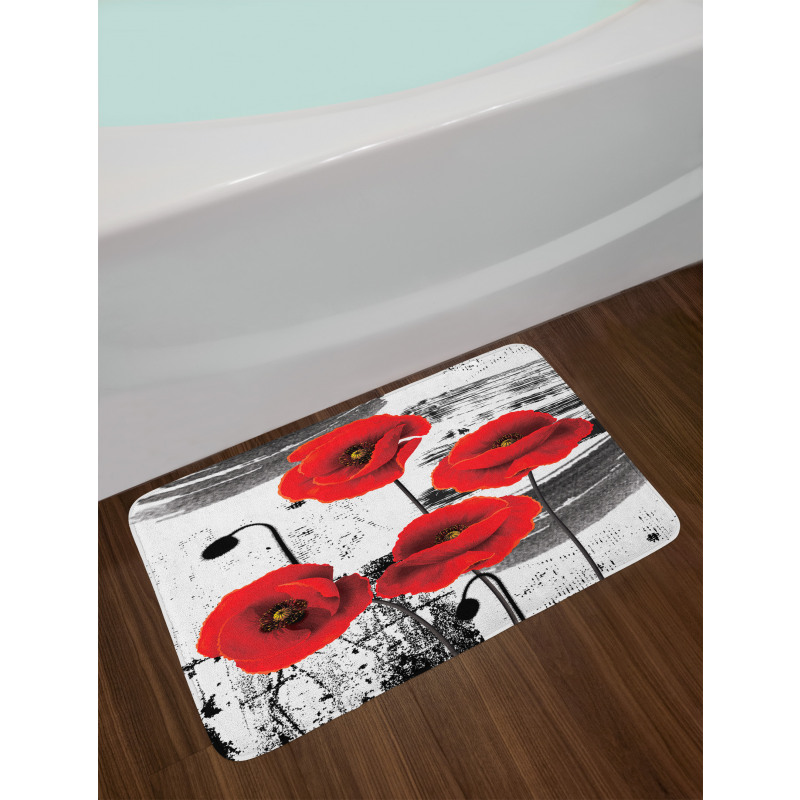 Grunge Brush Flowers Bath Mat