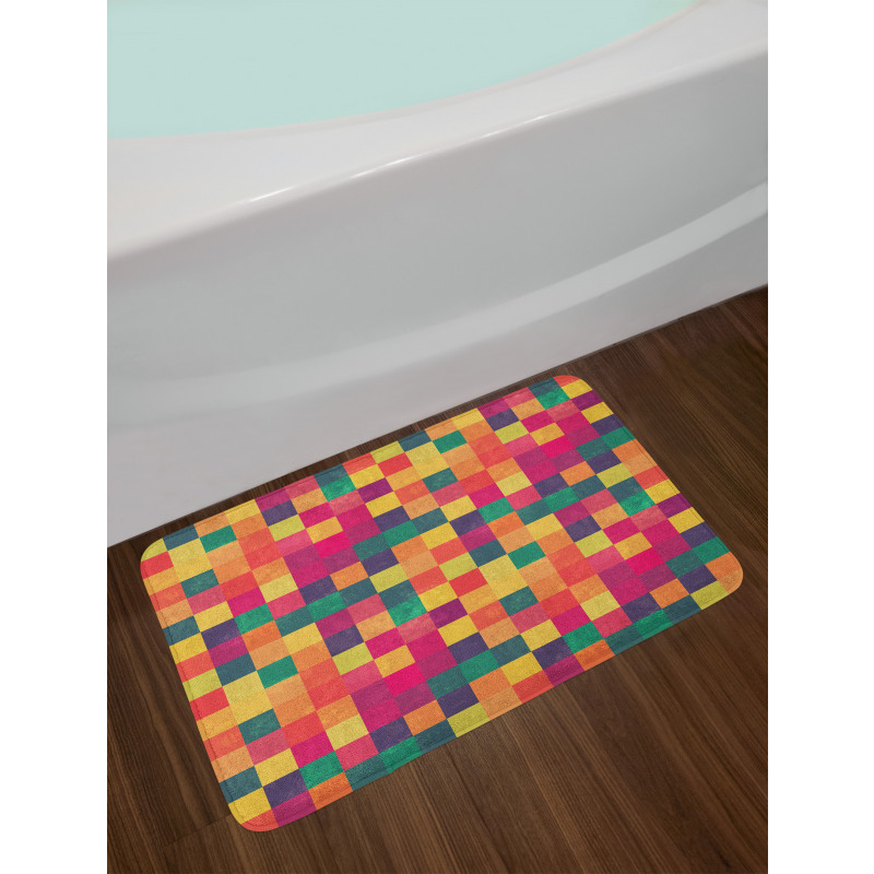 Vintage Colorful Squares Bath Mat