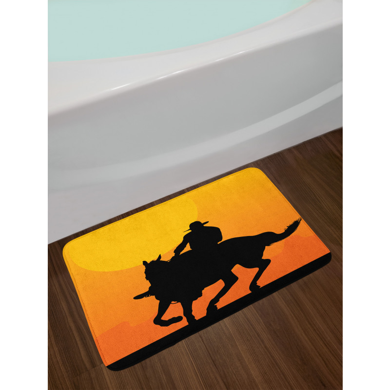 Silhouette of a Lone Rider Bath Mat