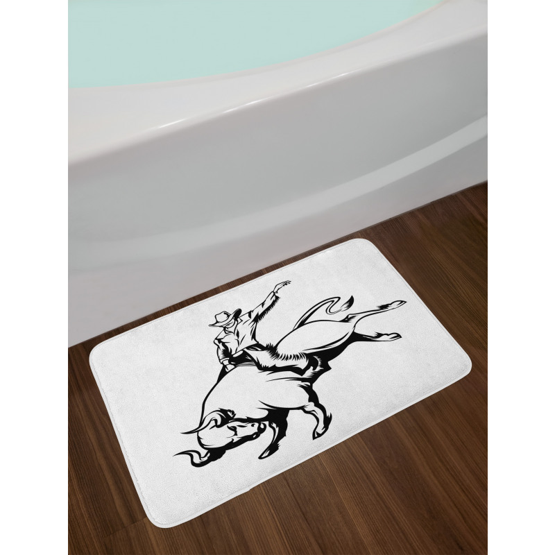 Cowboy Riding a Wild Bull Bath Mat