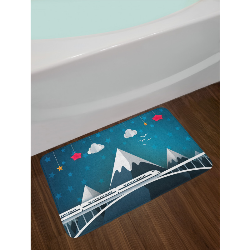 Cartoon Style Mountains Bath Mat