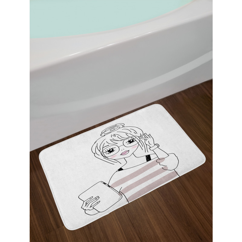 Sketchy Hipster Girl Tablet Bath Mat