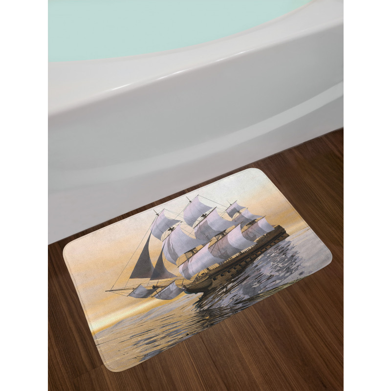 Ship Sailing on Ocean Bath Mat