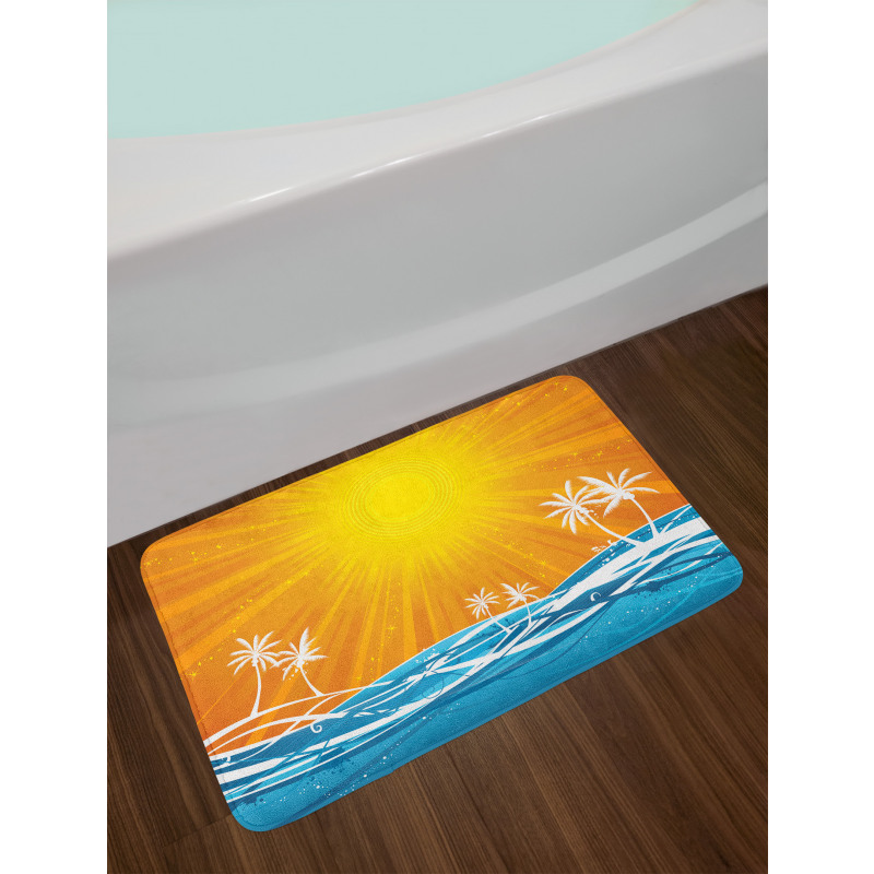 Wavy Ocean Palm Trees Lines Bath Mat