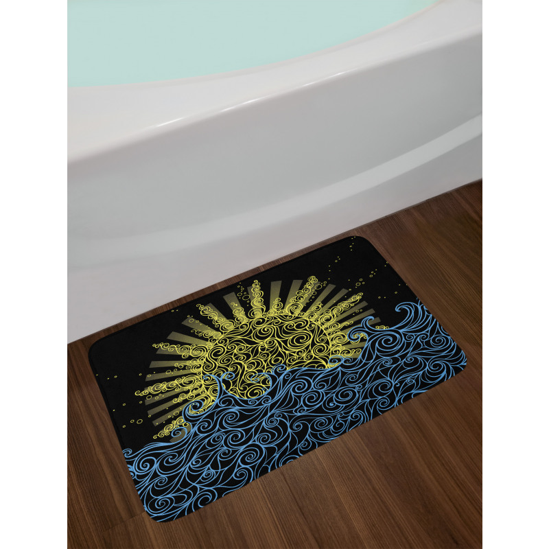 Wavy Ocean Summer Sky Motif Bath Mat