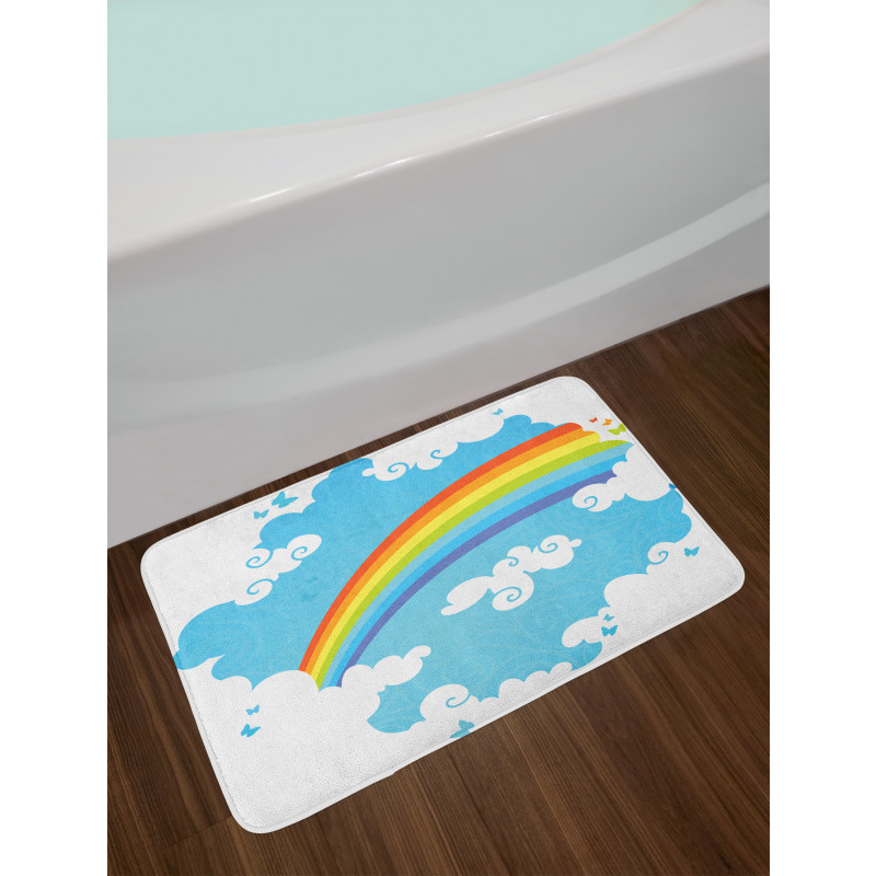 Clouds on Blue Swirl Lines Bath Mat