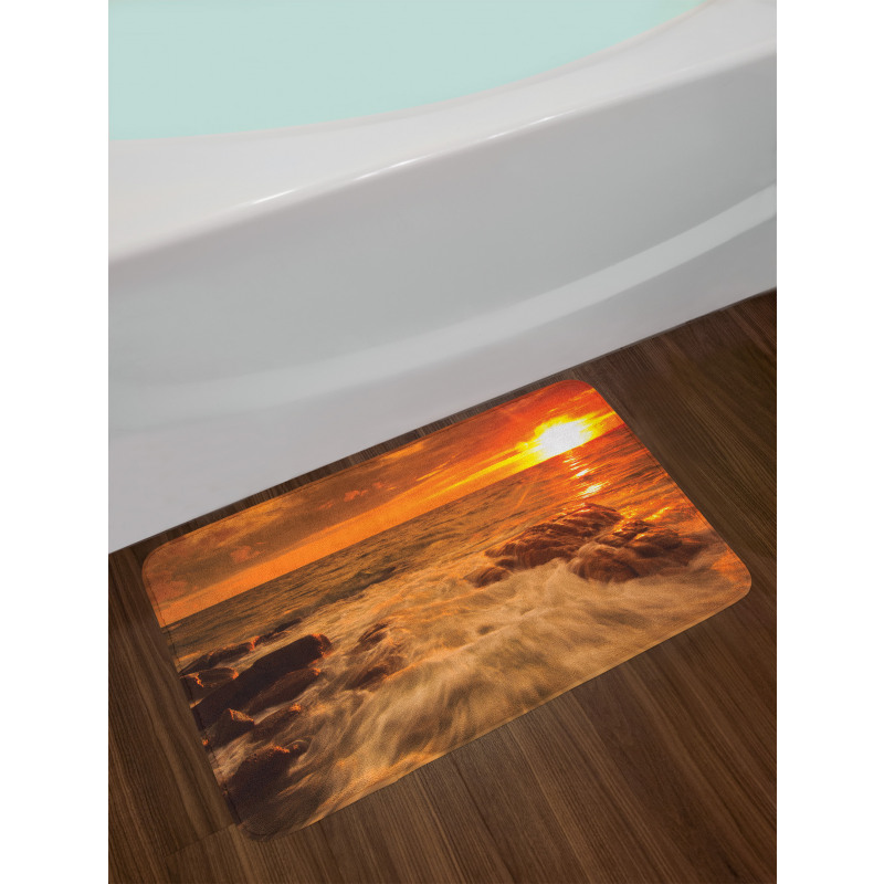 Ocean with Rocks at Sunset Bath Mat