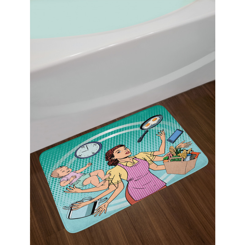 Pop Art Busy Woman Housework Bath Mat