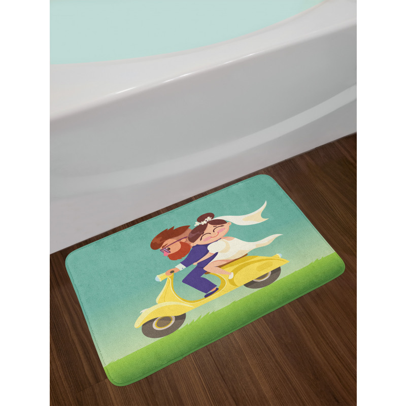 Happy Newlyweds on a Scooter Bath Mat