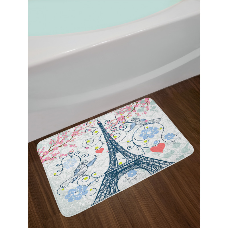 Eiffel Swirling Flowers Heart Bath Mat