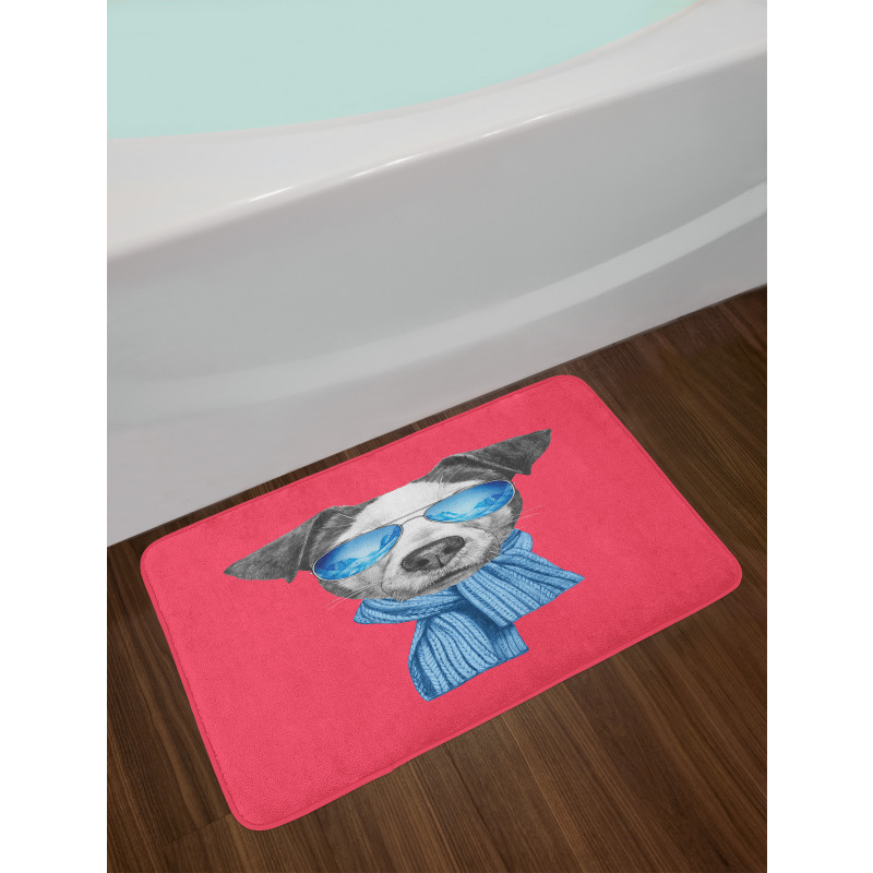 Hipster Dog Glasses Bath Mat