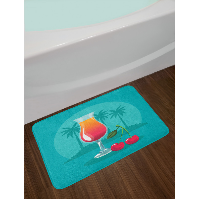 Cherry Cocktail Blue Bath Mat